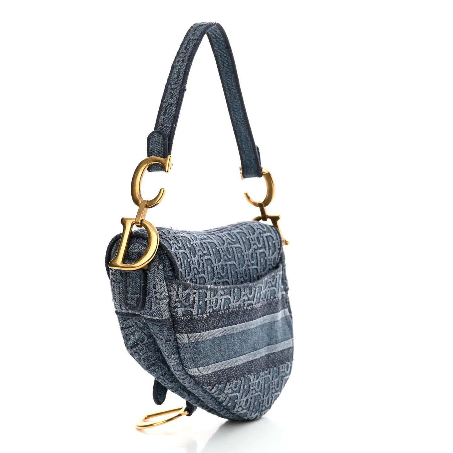 Oblique Embroidered Saddle Bag Denim Blue