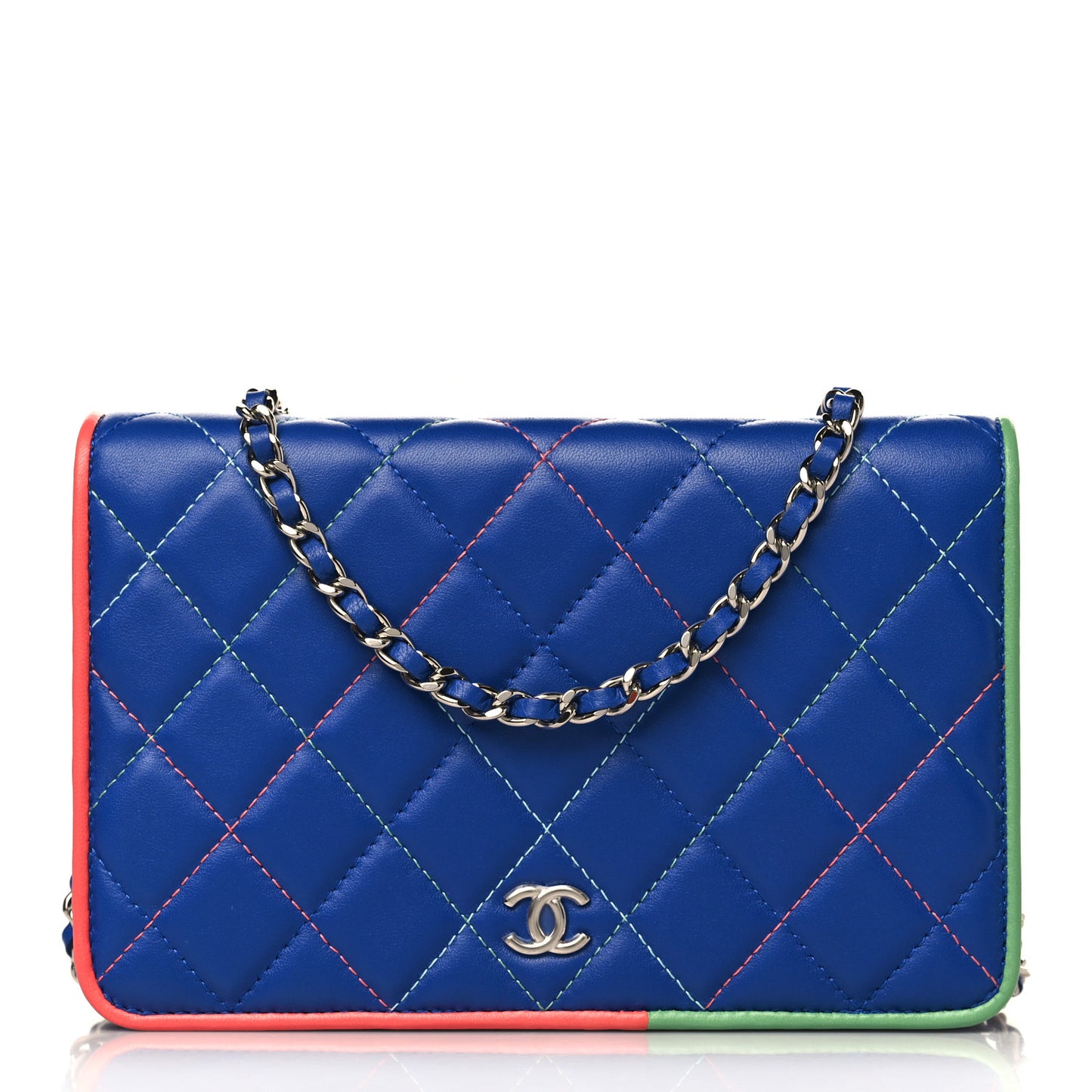 Lambskin Quilted Wallet On Chain WOC Blue Orange Green