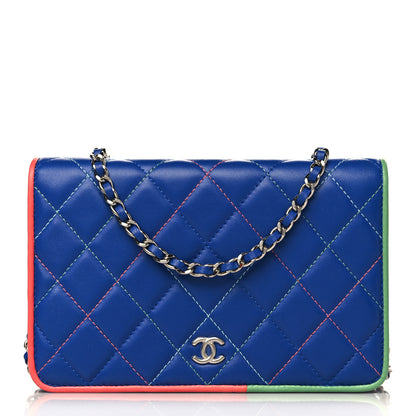 Chanel Lambskin Quilted Wallet On Chain WOC Blue Orange Green 1 of 10