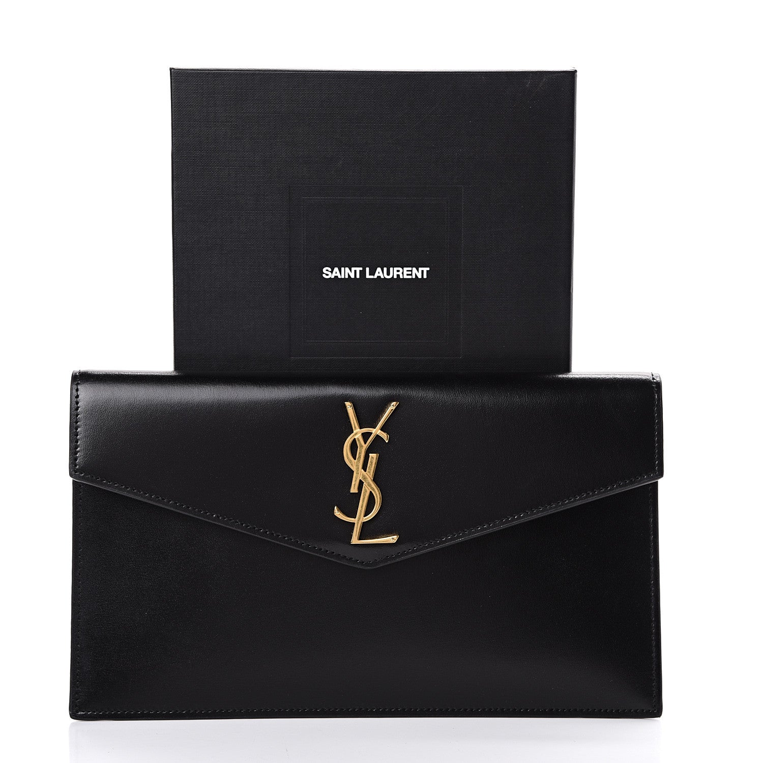 Saint Laurent Smooth Shiny Calfskin Monogram Uptown Pouch Black 8 of 8
