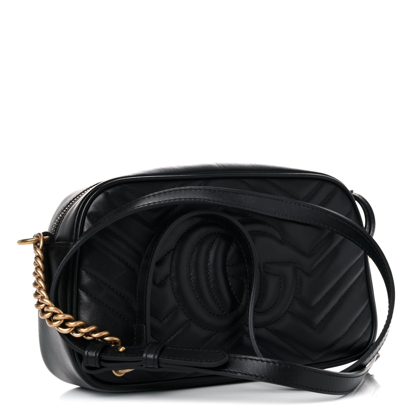 Calfskin Matelasse Small GG Marmont Chain Shoulder Bag Black