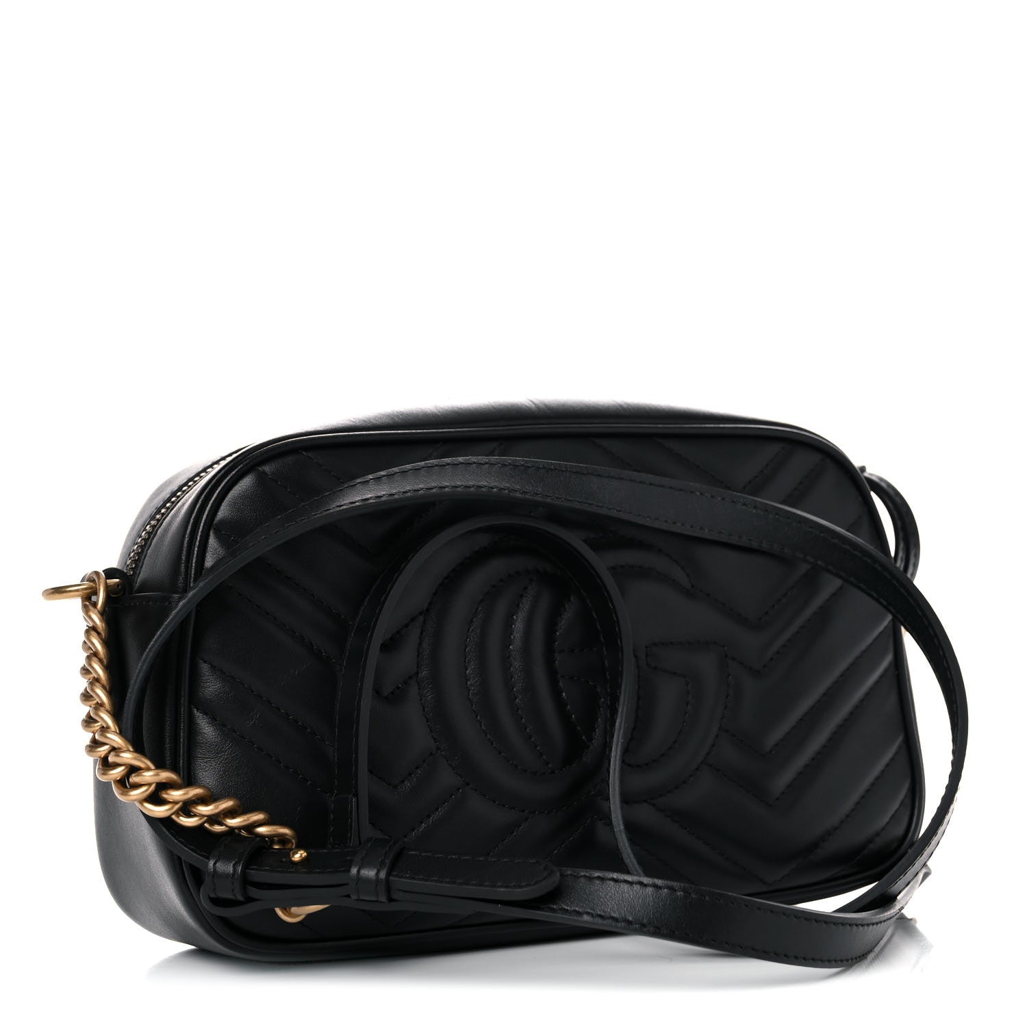 Gucci Calfskin Matelasse Small GG Marmont Chain Shoulder Bag Black 3 of 14
