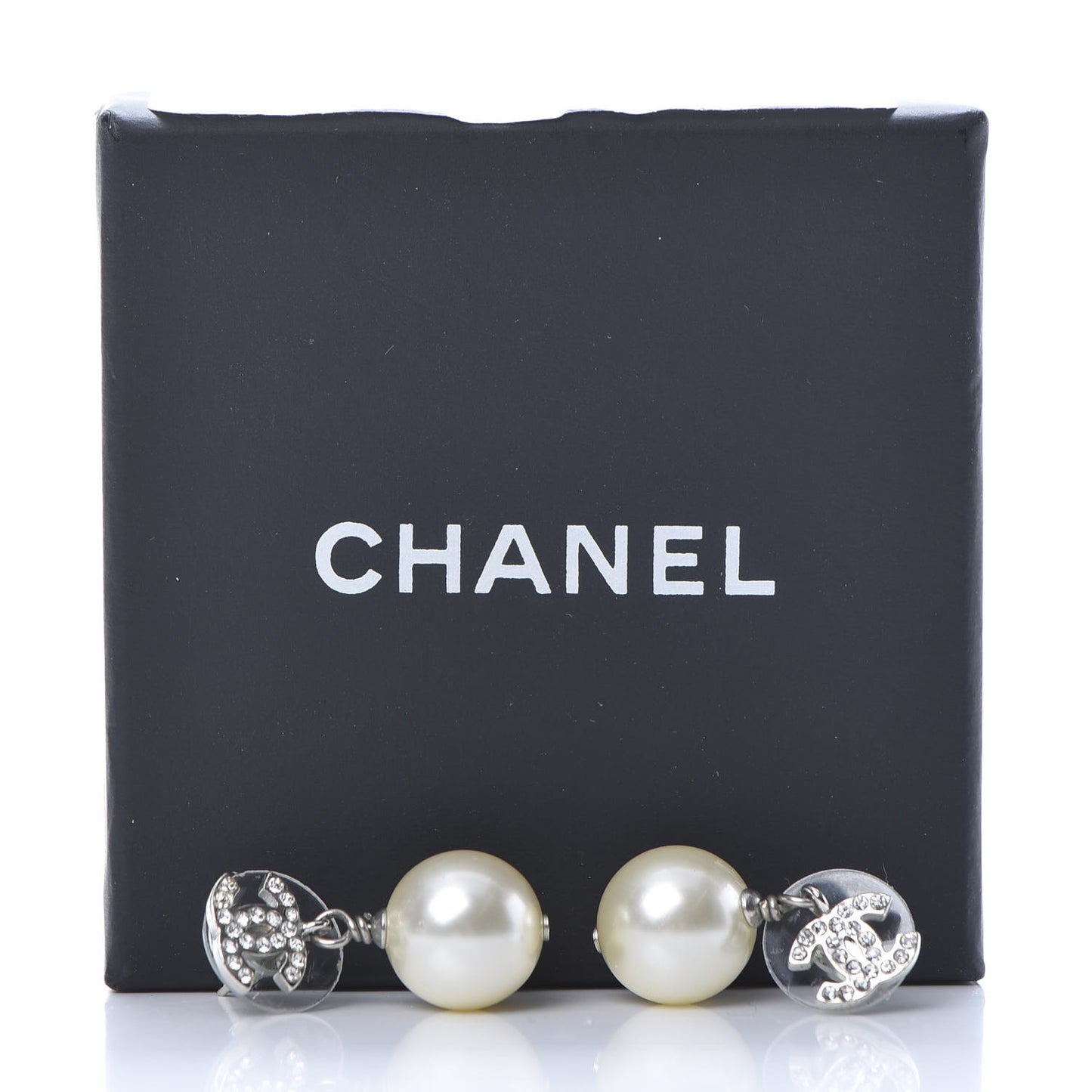 Crystal Pearl CC Drop Earrings Silver Pearly White