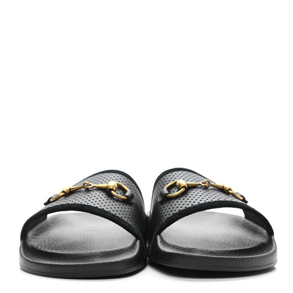 Gucci Suede Perforated Horsebit Slide Sandals 41 Black 2 of 8