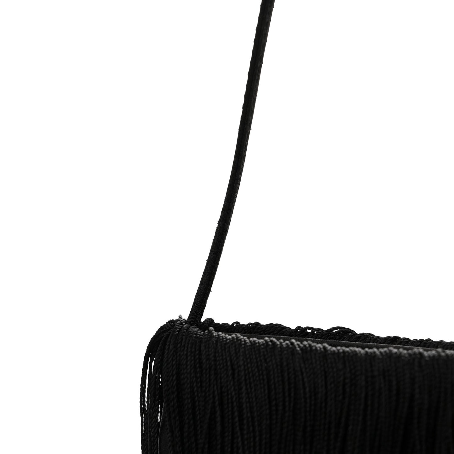 Satin Crystal Fringe Shoulder Bag Black
