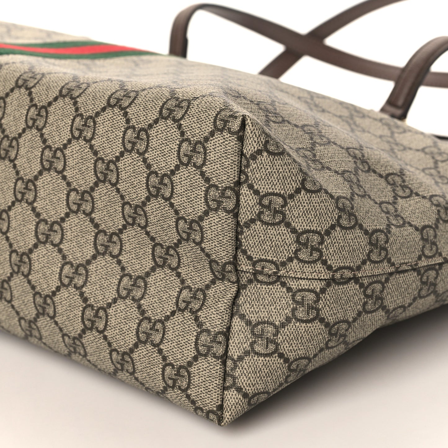 GG Supreme Monogram Textured Calfskin Web Medium Ophidia Shopping Tote Beige Ebony New Acero