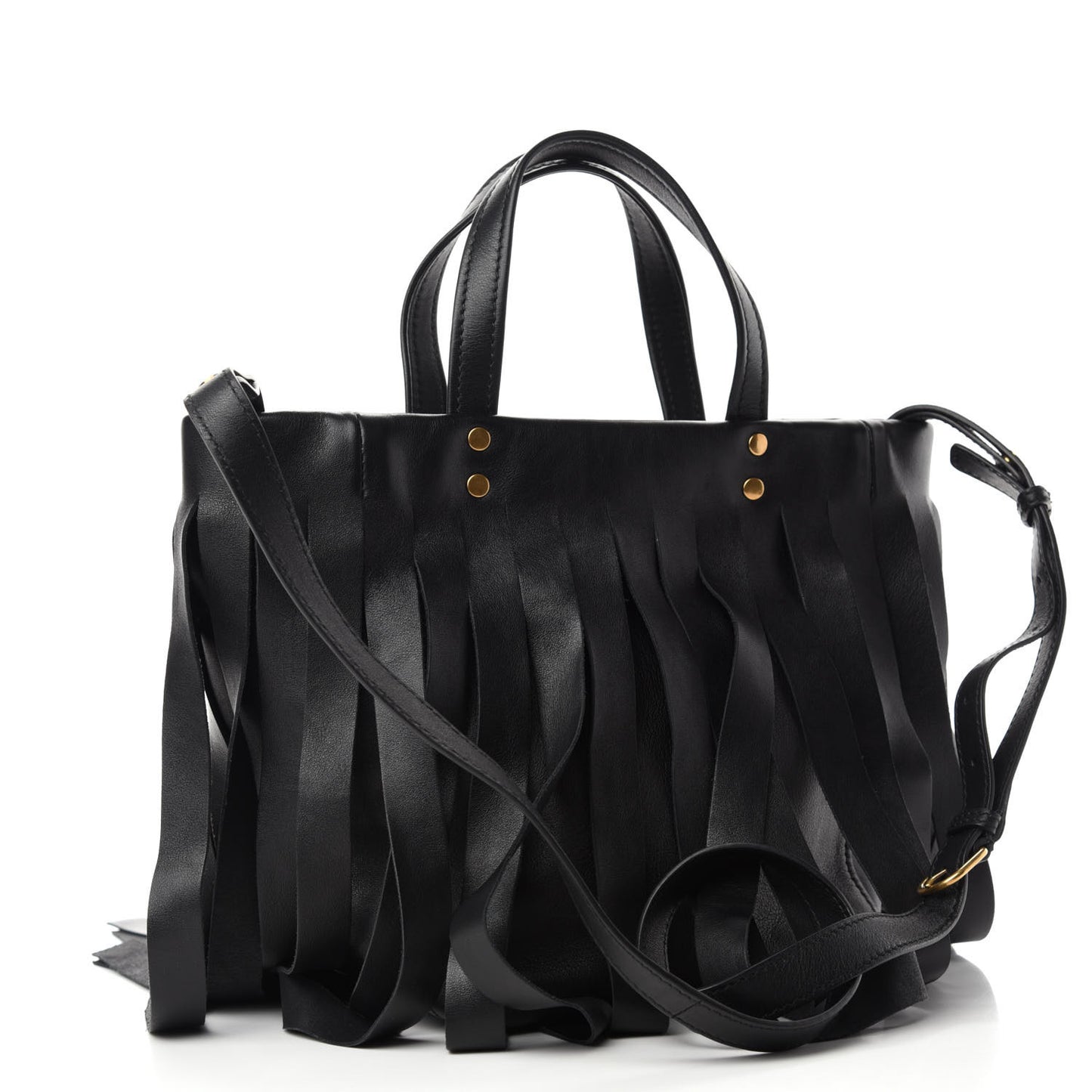 Calfskin XS Fringe Laundry Cabas Black