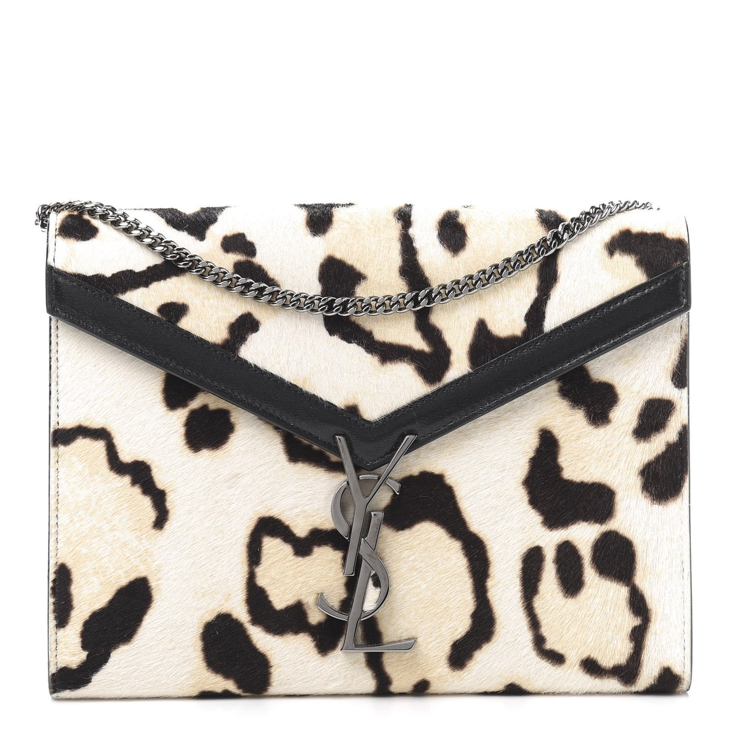 Calf Hair Leopard Print Monogram Cassandra Chain Wallet White Multicolor