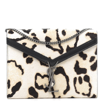 Saint Laurent Calf Hair Leopard Print Monogram Cassandra Chain Wallet White Multicolor 1 of 11