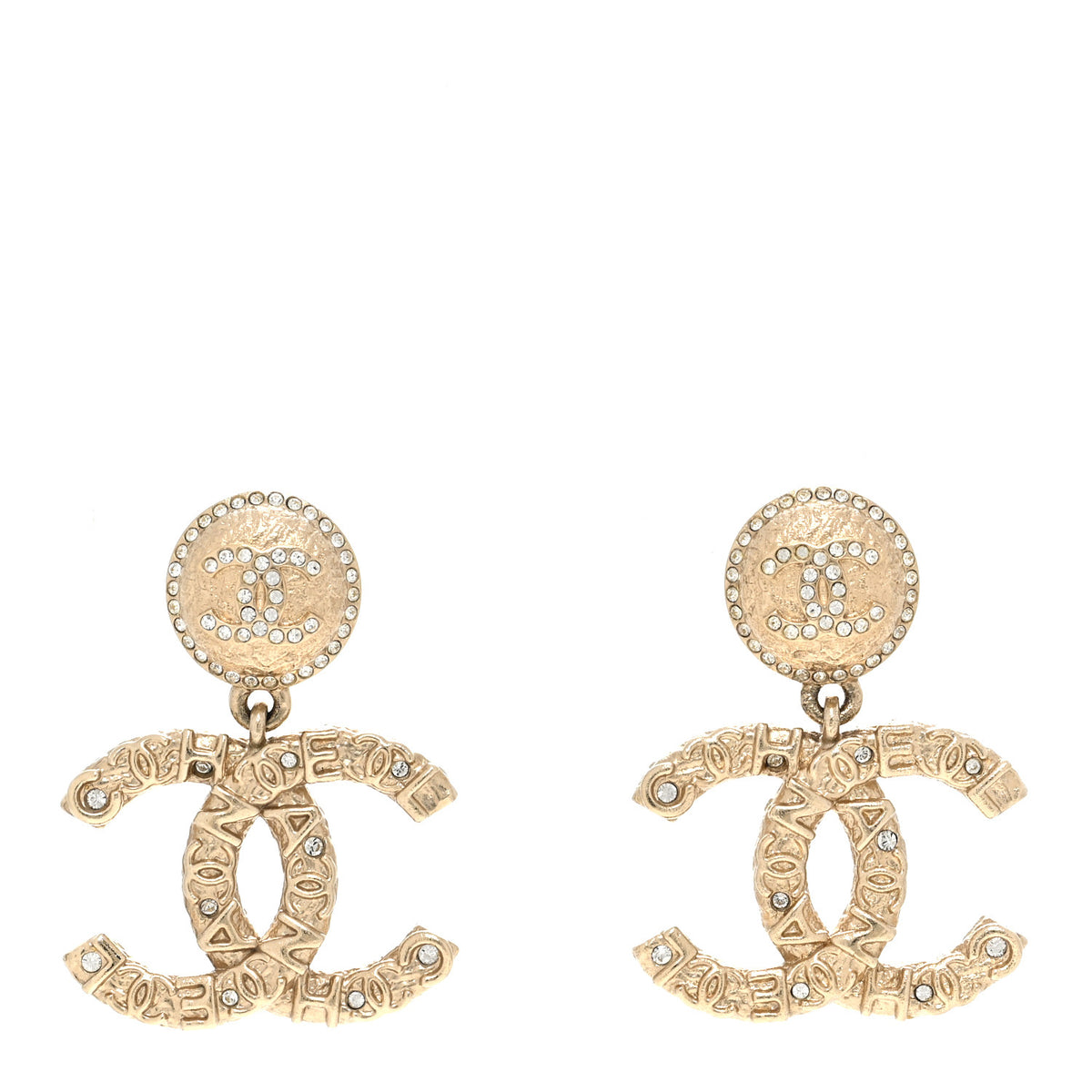 Crystal CC Drop Logo Earrings Gold