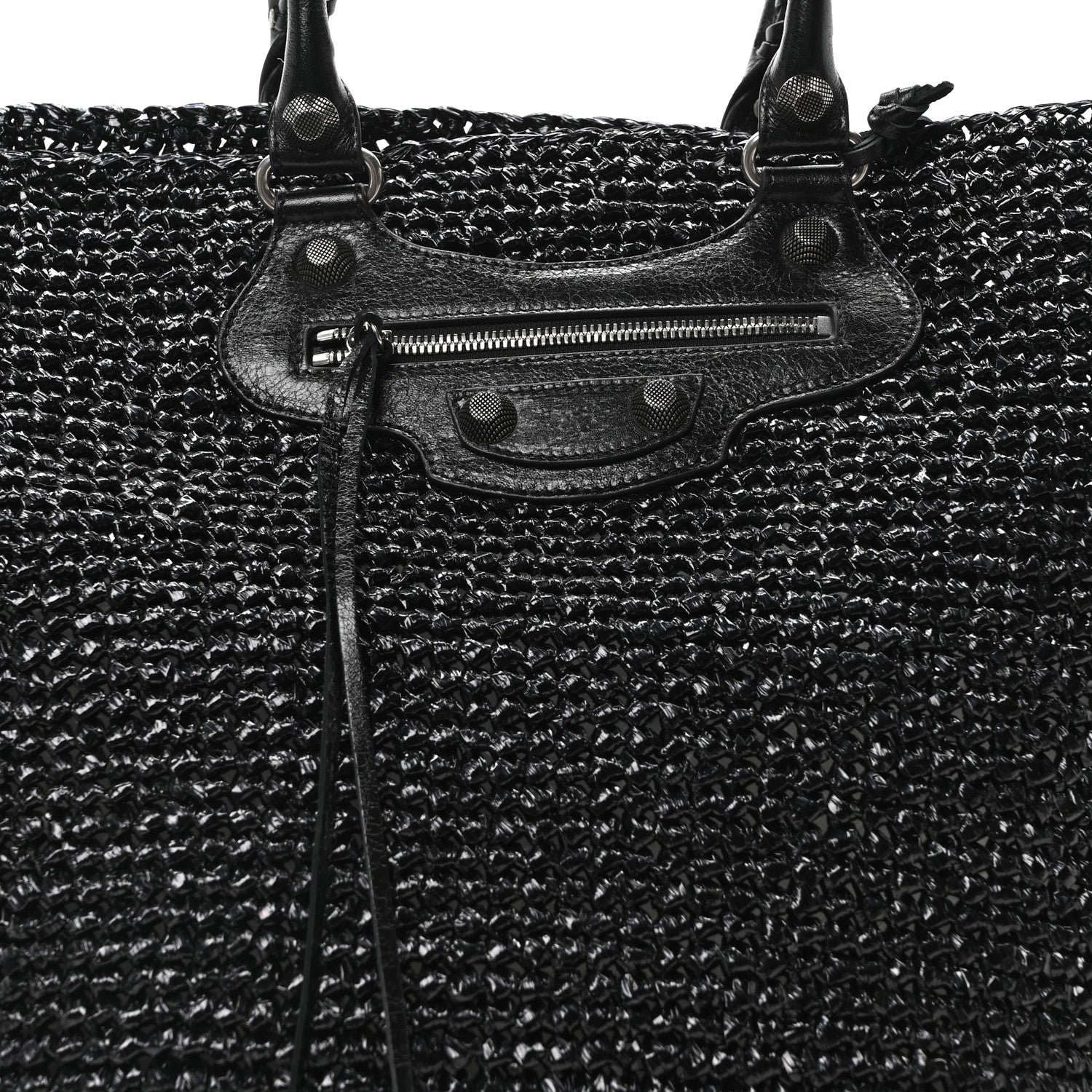 Balenciaga Raffia Woven Le Cagole Panier Tote Bag Black 7 of 9