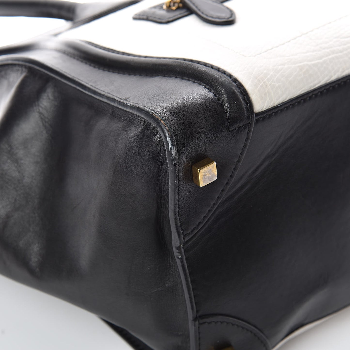 Smooth Calfskin Shrunken Lambskin Mini Bi-Color Luggage Black White