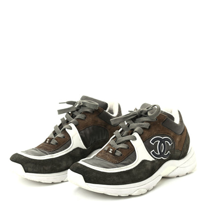 Chanel Fabric Calfskin Suede CC Sneakers 39.5 Khaki 3 of 7