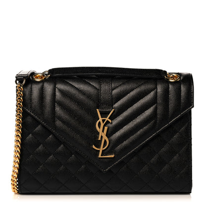 Saint Laurent Grain De Poudre Textured Mixed Matelasse Triquilt Medium Monogram Satchel Black 1 of 9