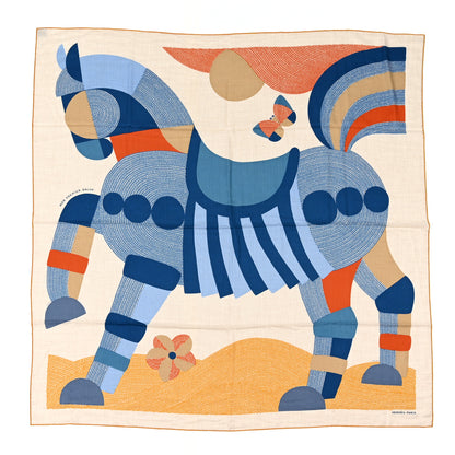 Hermes Cashmere Silk Mon Premier Galop Shawl 140 Naturel Bleu Corail 1 of 5