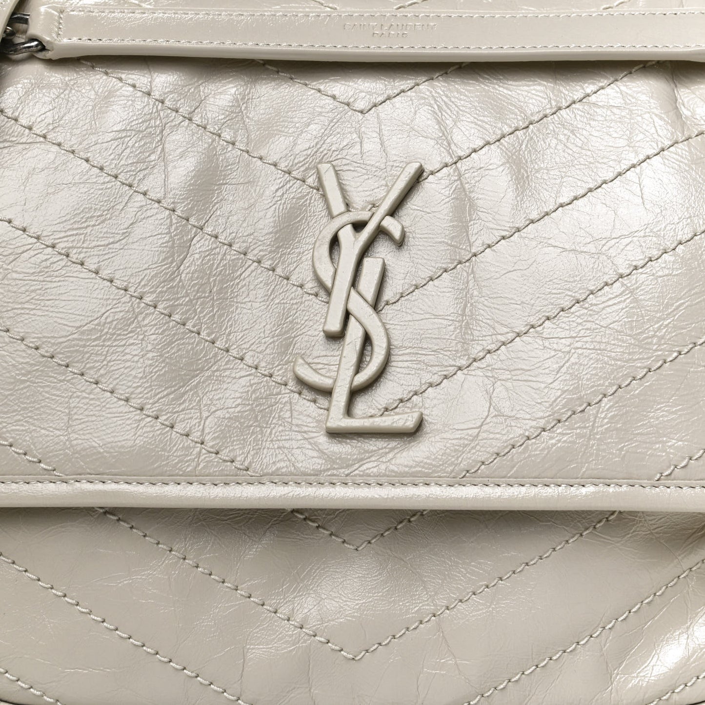 Crinkled Calfskin Matelasse Monogram Medium Niki Chain Satchel Crema Soft