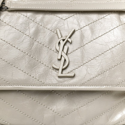 Saint Laurent Crinkled Calfskin Matelasse Monogram Medium Niki Chain Satchel Crema Soft 9 of 12