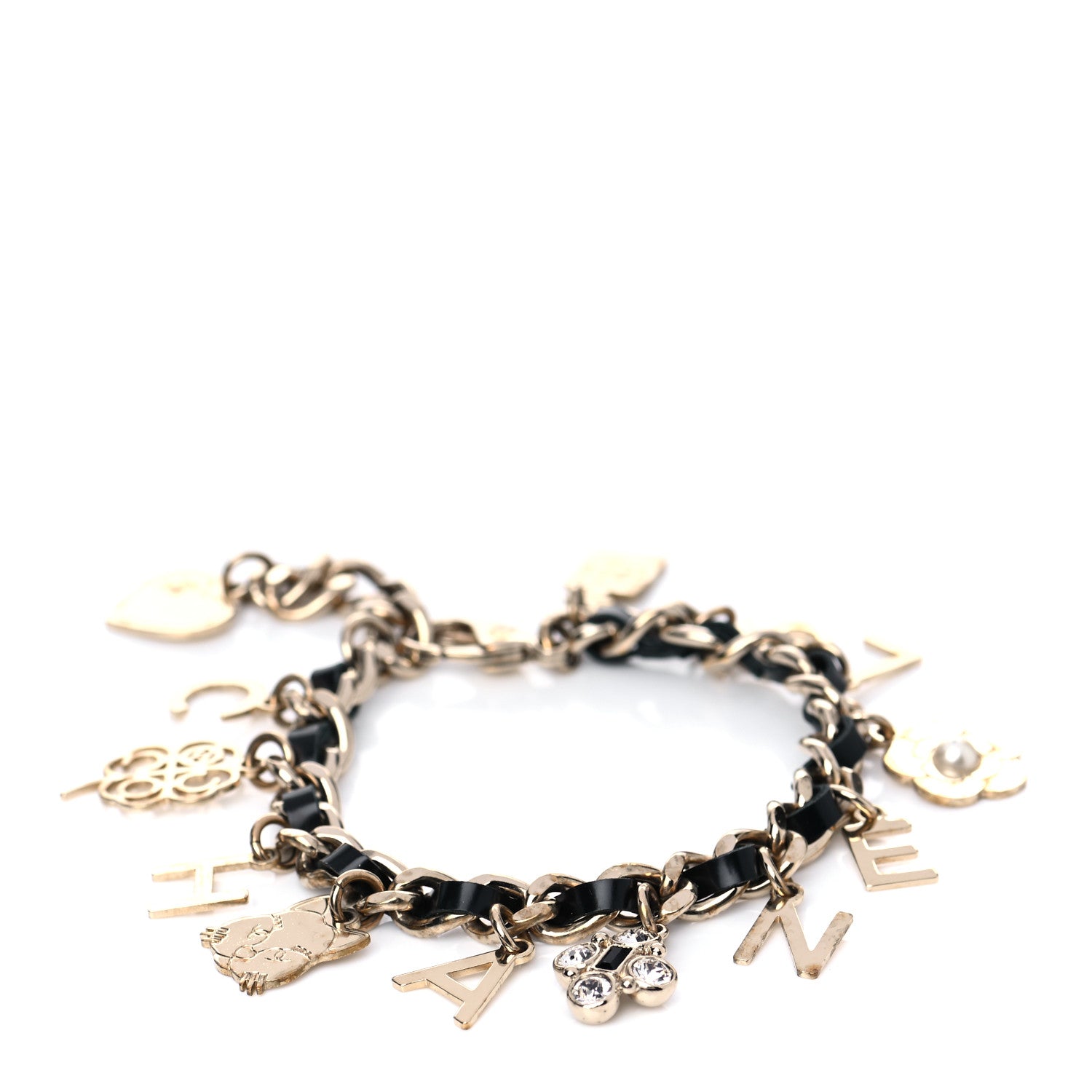 Chanel Lambskin Crystal CC Logo Charming Bracelet Gold Black 1 of 5
