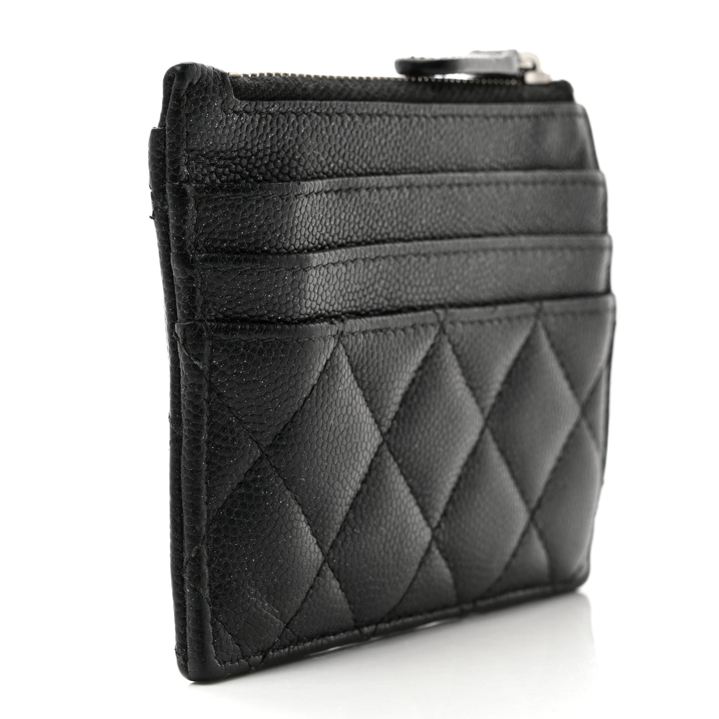 Caviar Quilted CC Zip Card Holder Black
