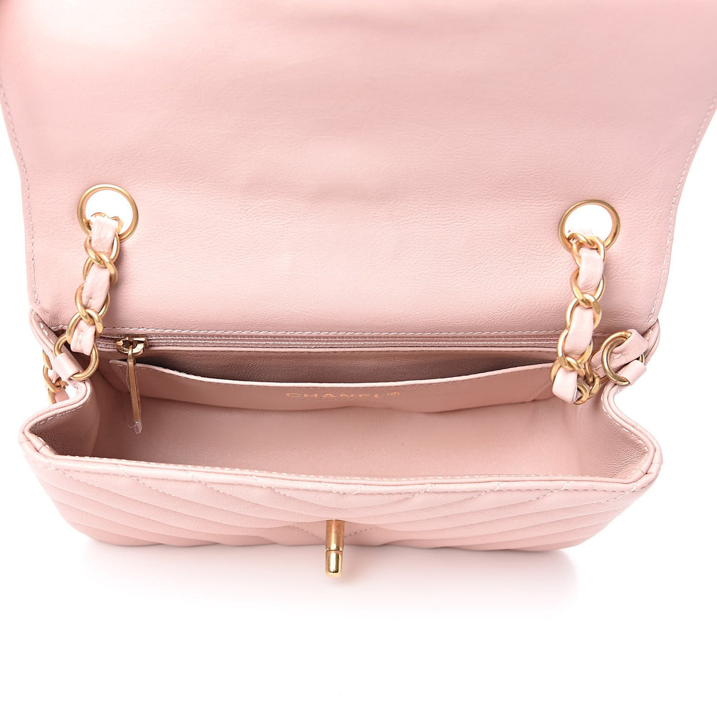 Calfskin Chevron Quilted Mini Rectangular Flap Light Pink