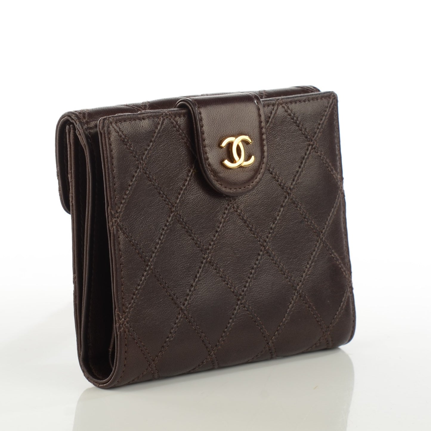 Lambskin Stitched Compact French Wallet Brown