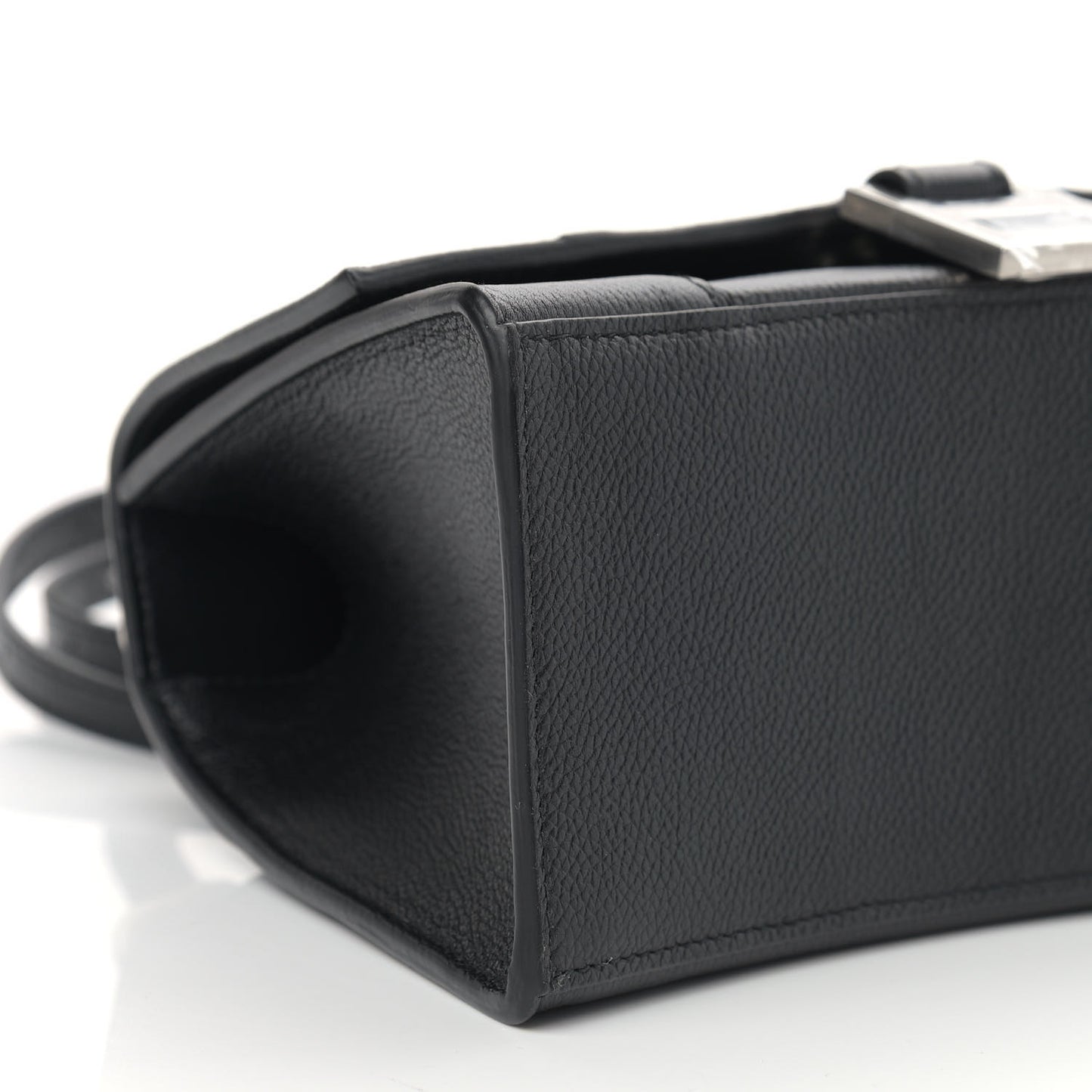 Grained Calfskin Small Hourglass Top Handle Bag Black