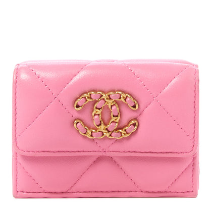 Chanel Goatskin Quilted Small Chanel 19 Flap Wallet Pink 1 of 8