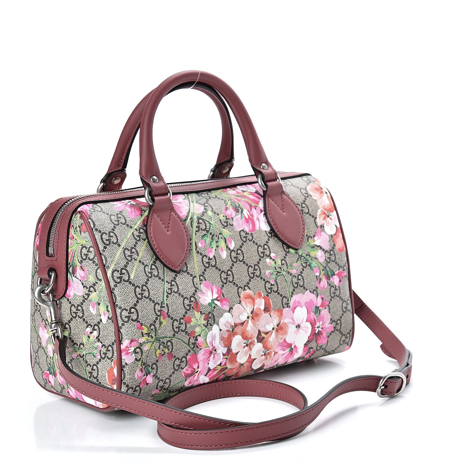 Gucci GG Supreme Monogram Blooms Small Boston Beige Multicolor Dry Rose 3 of 11