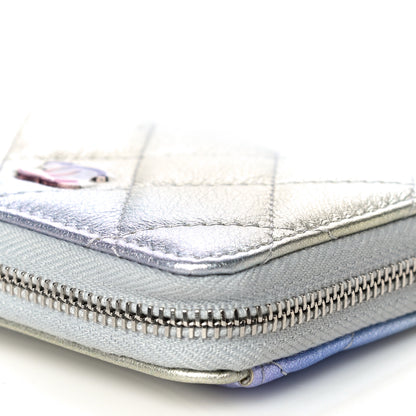 Chanel Gradient Metallic Calfskin Quilted Zip Around Coin Purse Wallet Silver Blue Yellow Purple 11 of 13