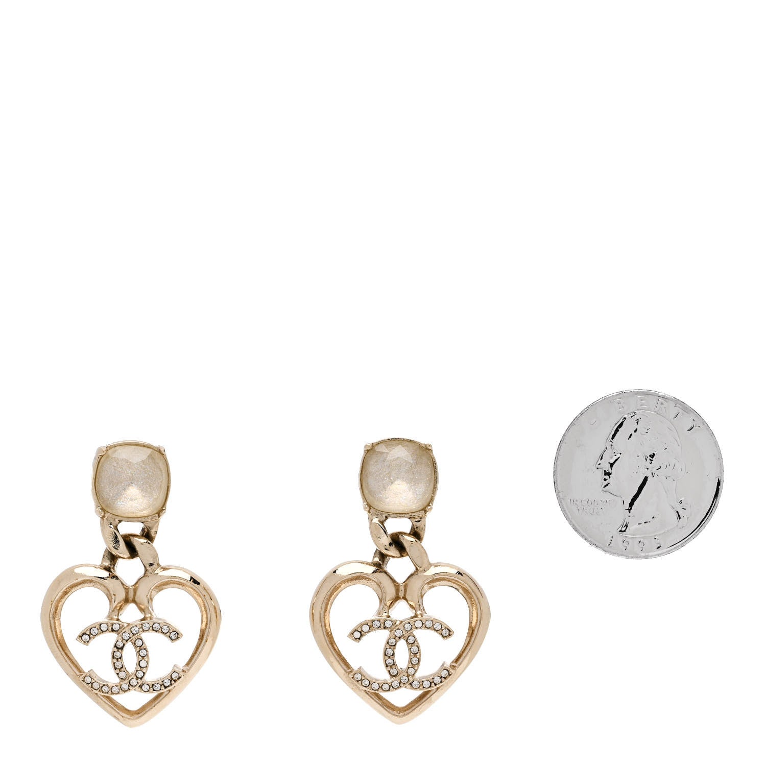 Chanel Metal Strass CC Heart Drop Earrings Gold 2 of 5