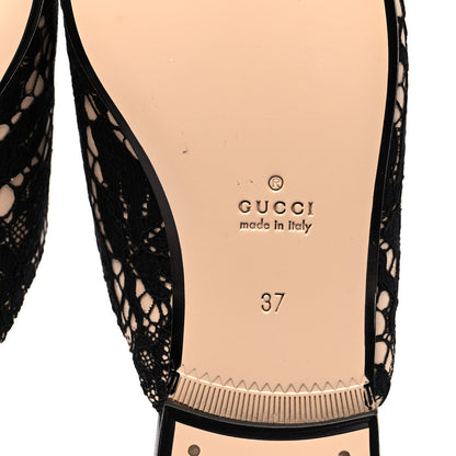 Gucci Lace Malaga Kid Womens Princetown Slippers 37 Black Skin Rose 6 of 9