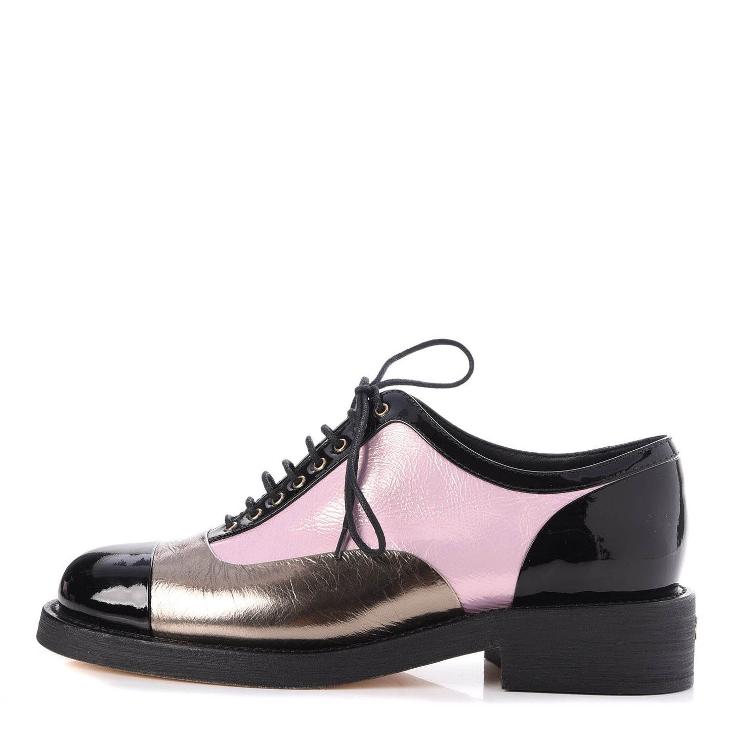 Crumpled Lambskin Patent CC Lace Up Oxfords 38 Pink Gold Black
