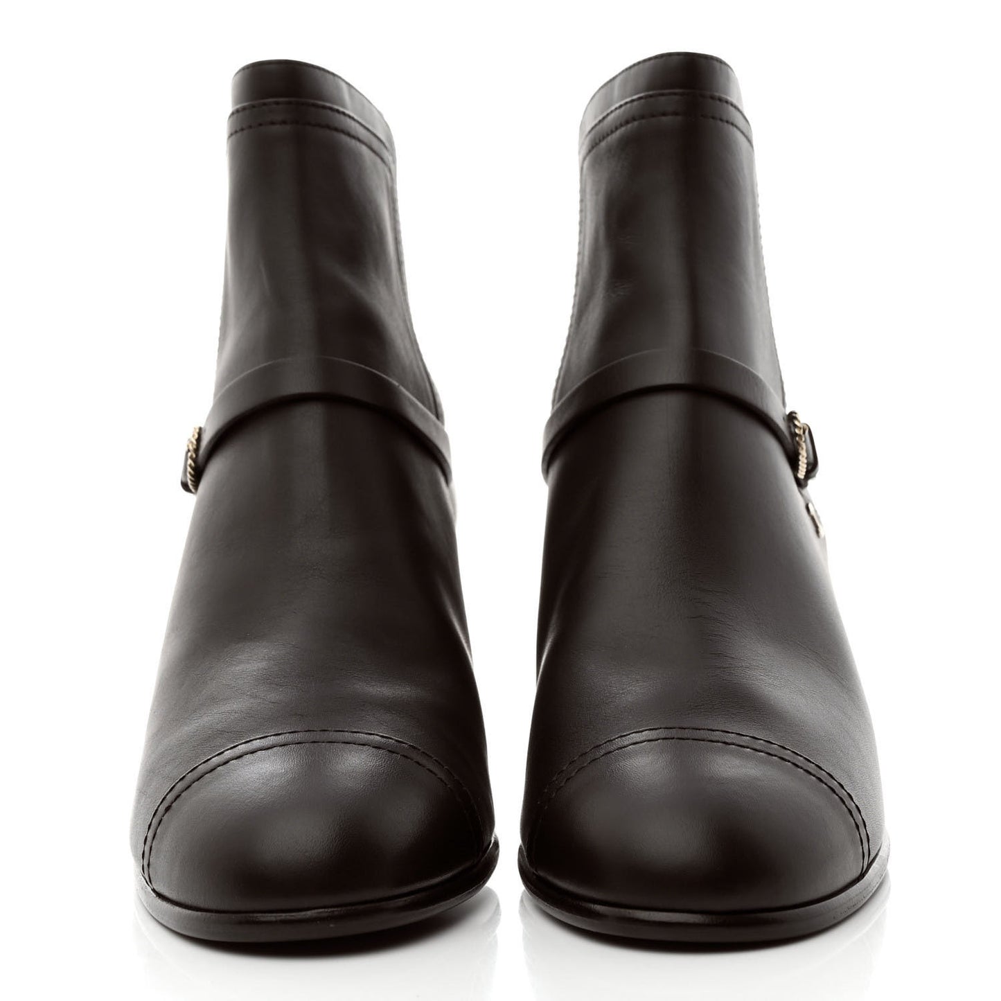 Calfskin CC Buckle Short Boots 40.5 Brown