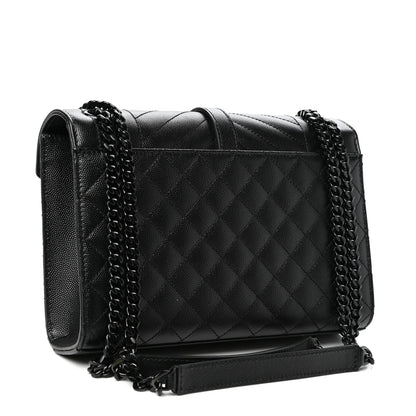 Saint Laurent Grain De Poudre Textured Mixed Matelasse Triquilt Medium Monogram Satchel Black 3 of 9