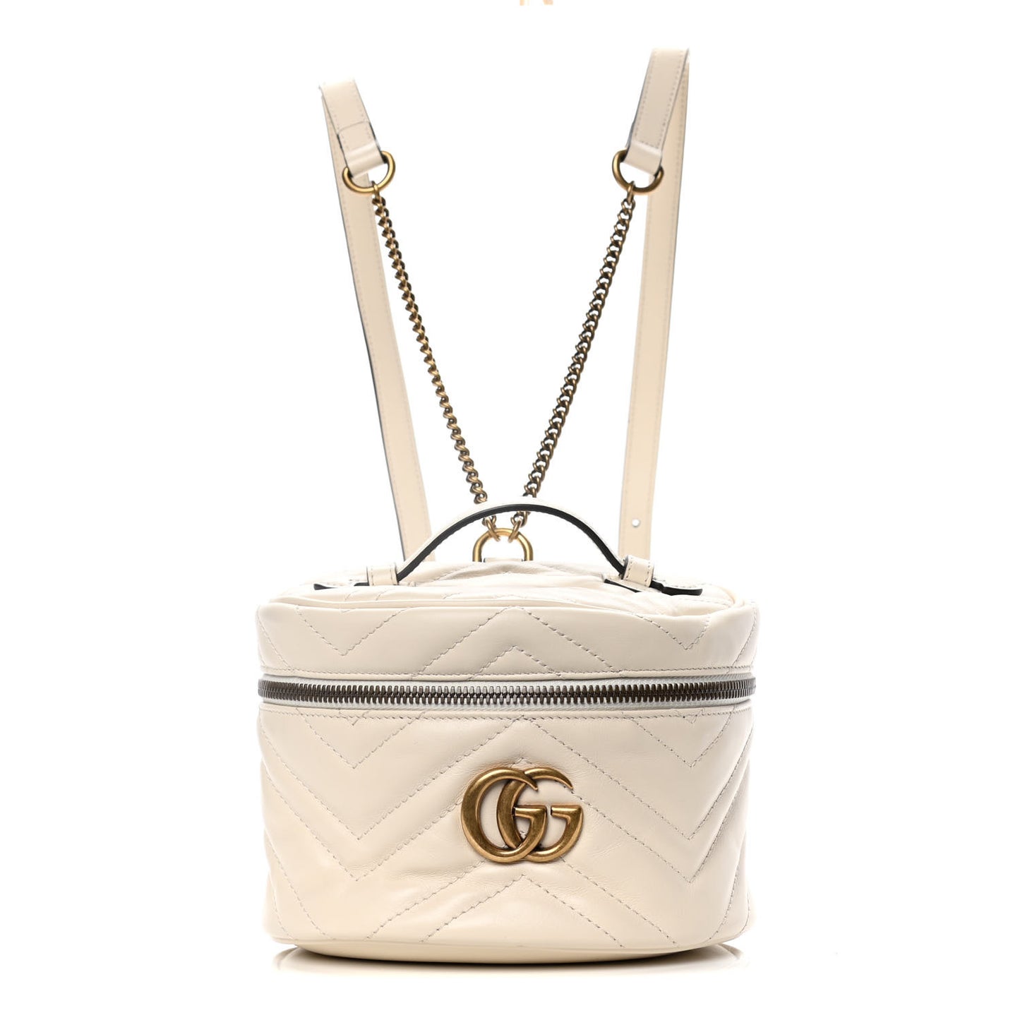 Calfskin Matelasse Mini GG Marmont Round Backpack White