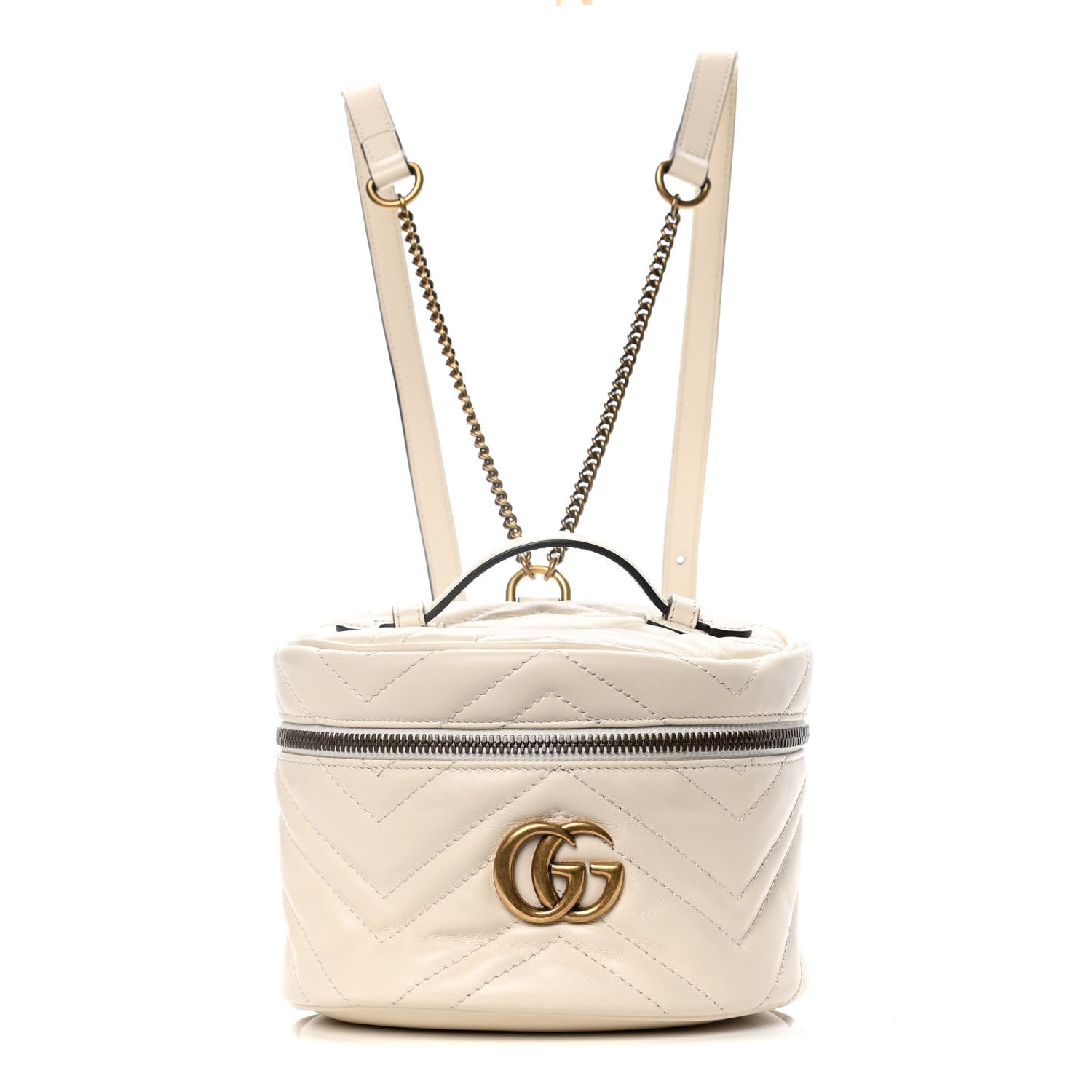 Gucci Calfskin Matelasse Mini GG Marmont Round Backpack White 1 of 13
