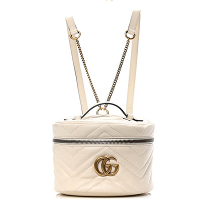 Gucci Calfskin Matelasse Mini GG Marmont Round Backpack White 1 of 13