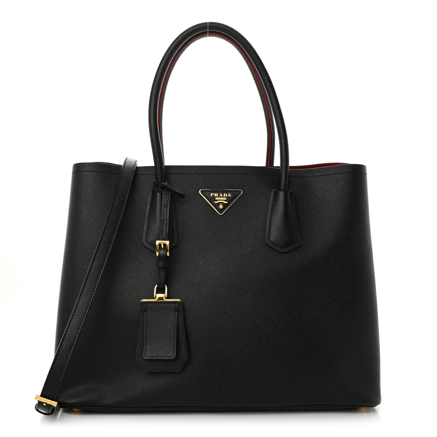 Prada Saffiano Cuir Medium Double Bag Black Fuoco 1 of 13