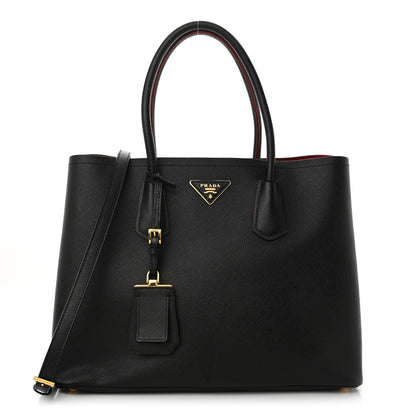 Prada Saffiano Cuir Medium Double Bag Black Fuoco 1 of 13