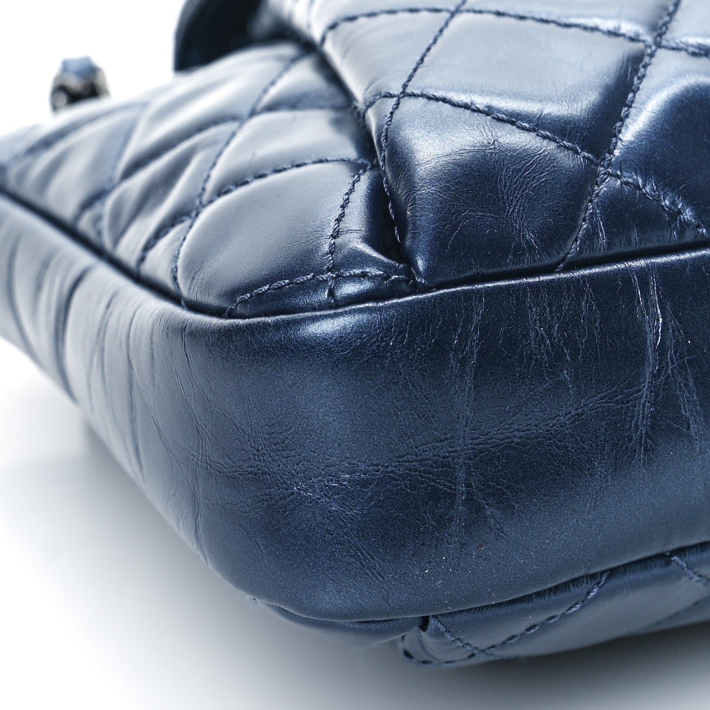 Metallic Calfskin Quilted Accordion Flap Blue