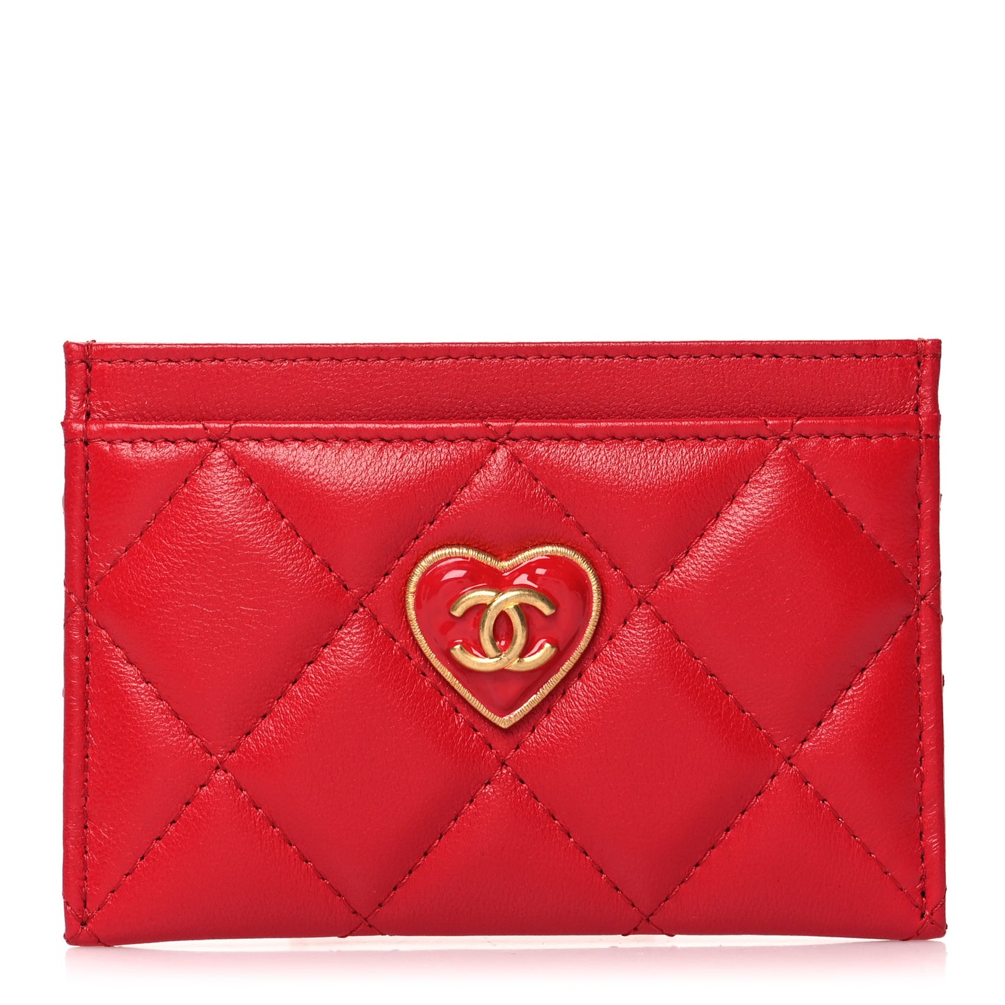Lambskin Plexiglass Quilted Coco Love Card Holder Red