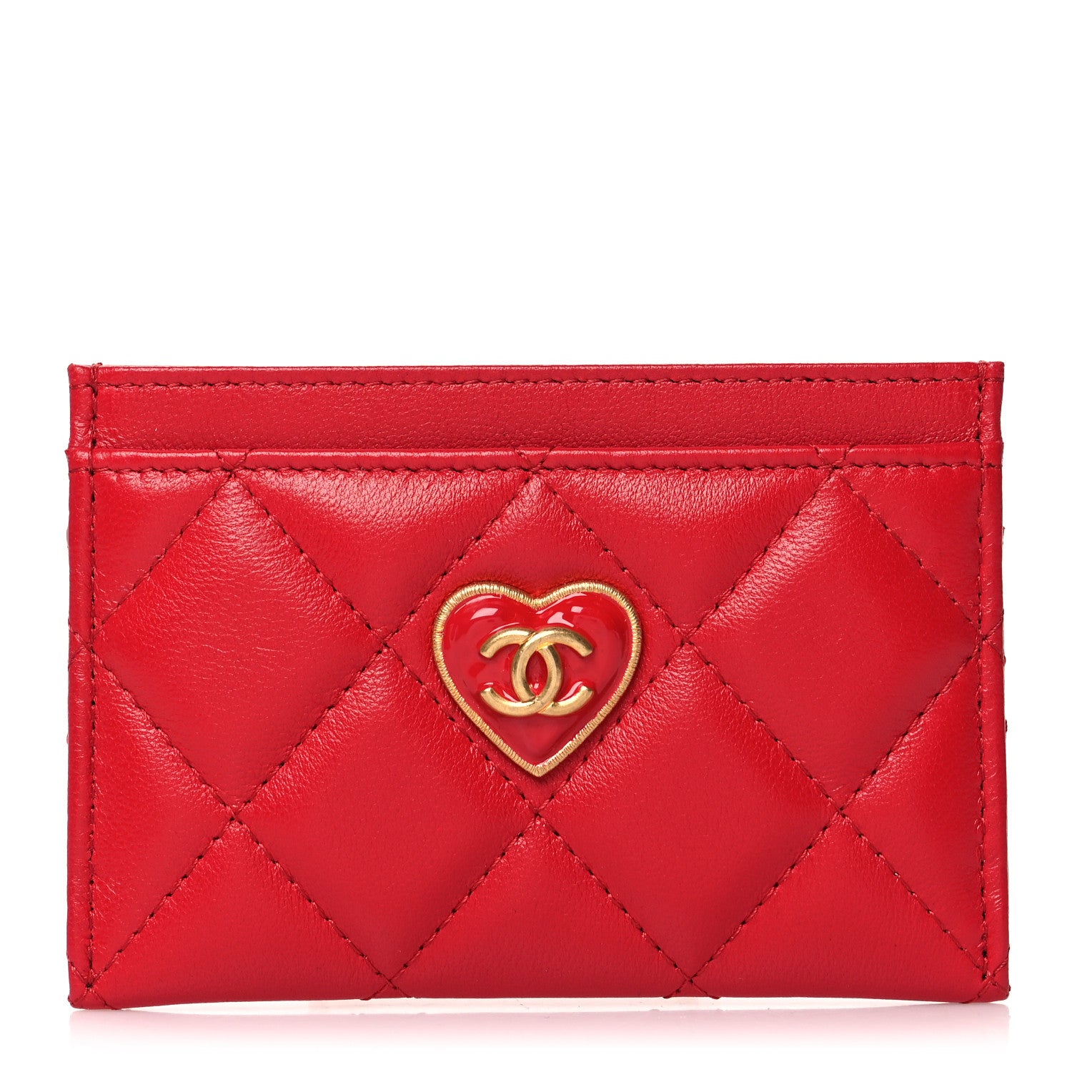Chanel Lambskin Plexiglass Quilted Coco Love Card Holder Red 1 of 10