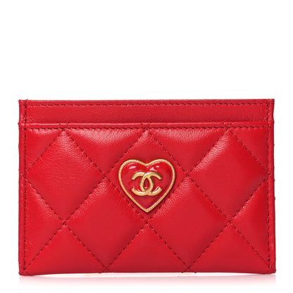 Chanel Lambskin Plexiglass Quilted Coco Love Card Holder Red 1 of 10
