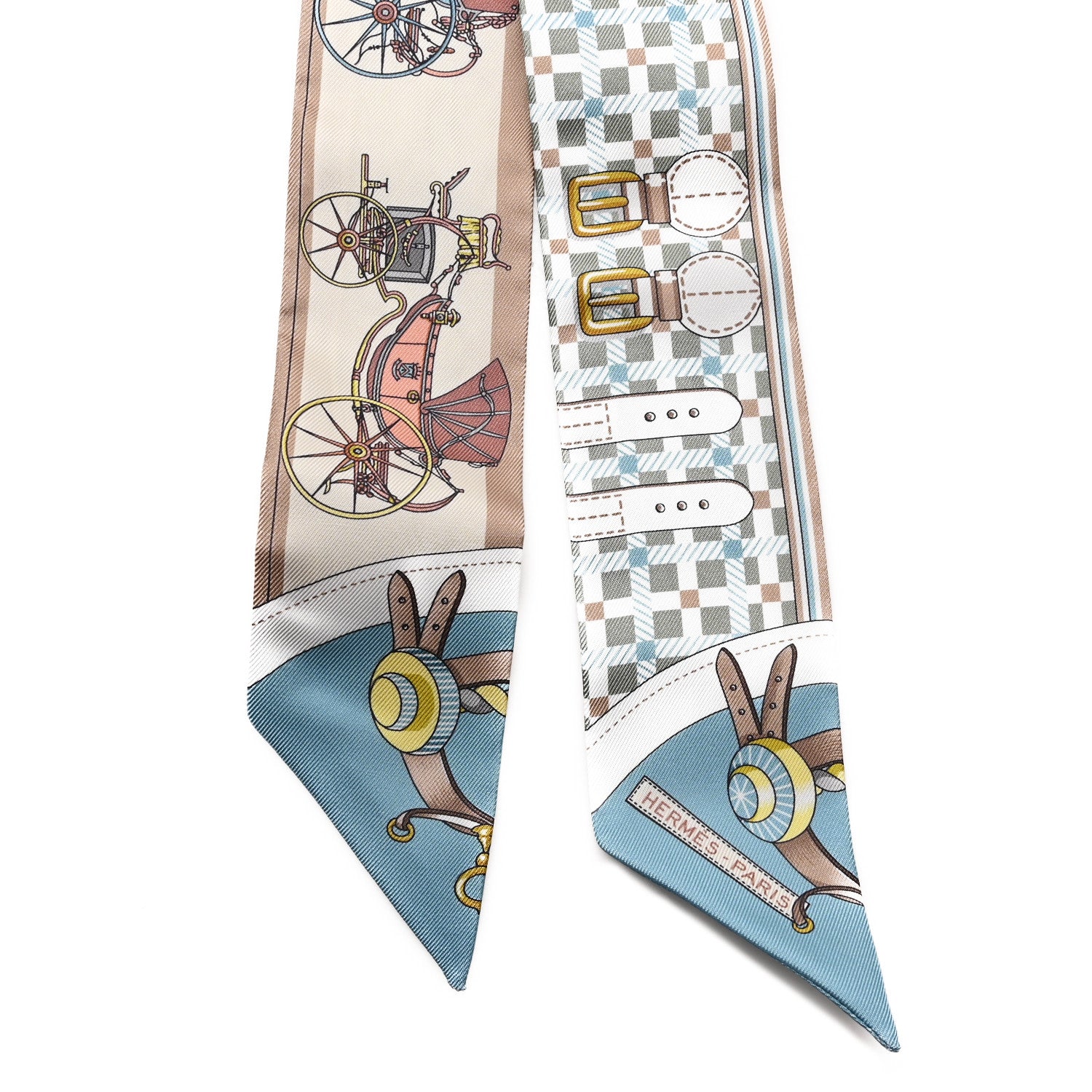 Hermes Silk Les Voitures Nouvelle Twilly Vert Amande Bleu Glacier 2 of 3