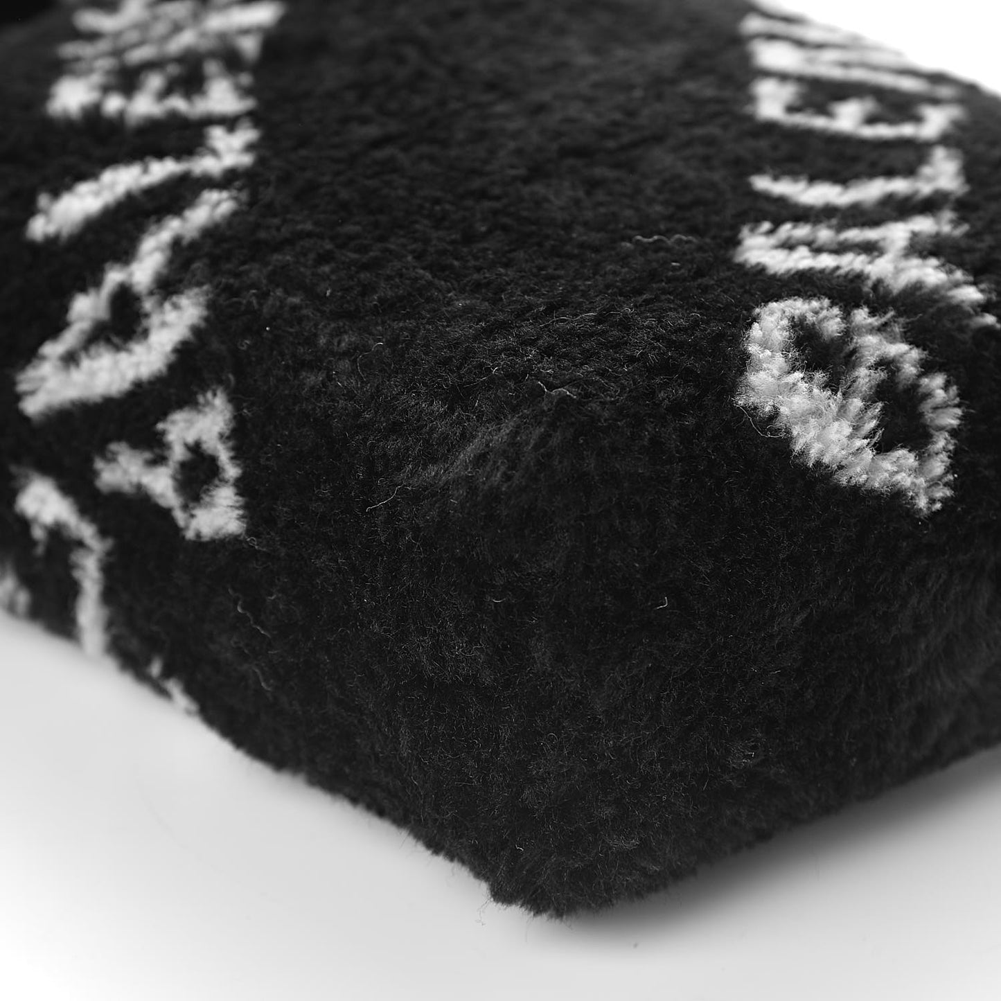 Faux Fur Diagonal Logo Everyday Phone Holder Tote Black White