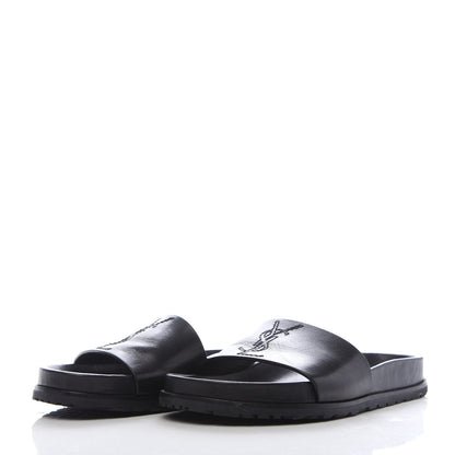 Saint Laurent Calfskin Monogram Jimmy Joan Slide Sandals 37 Black 2 of 8