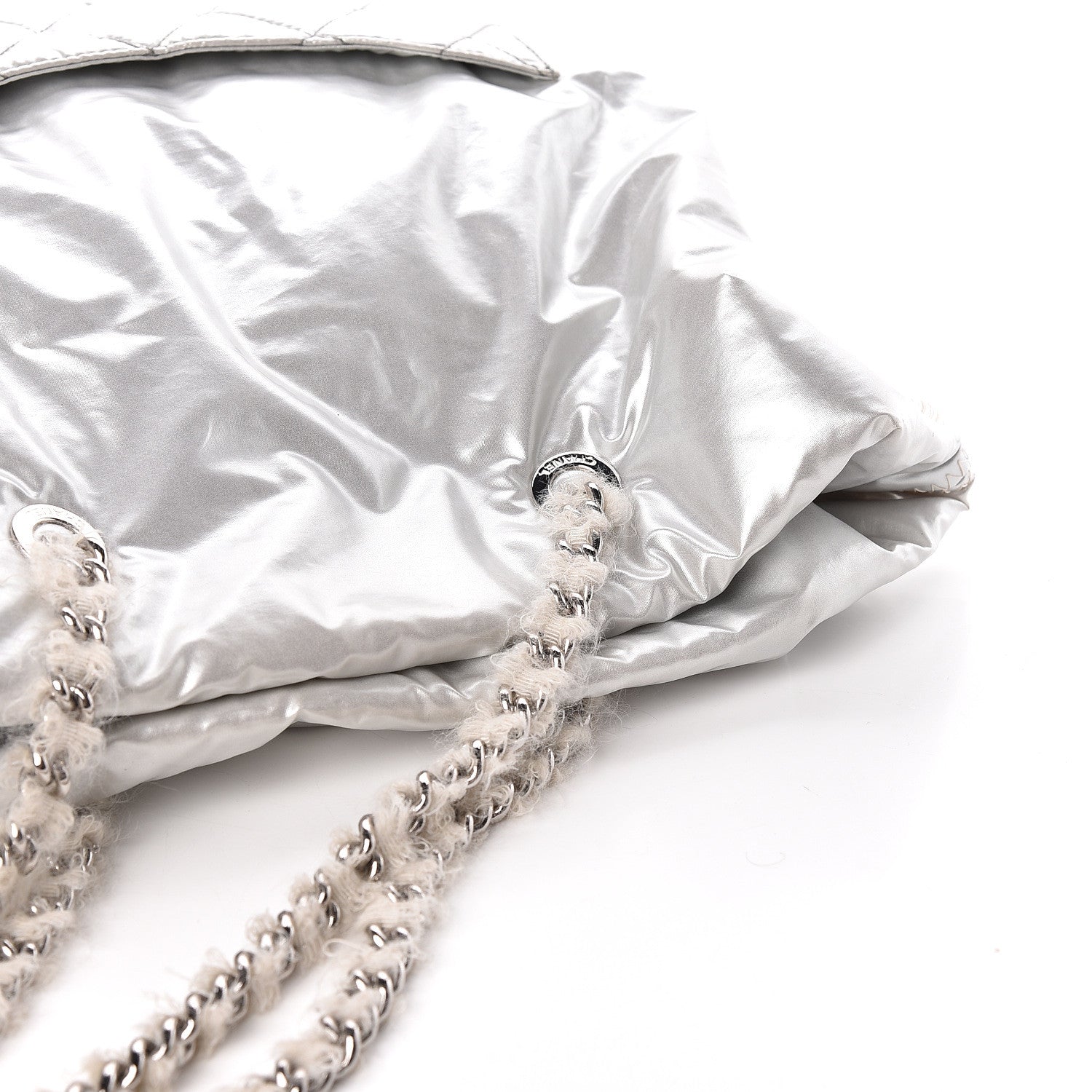 Chanel Vinyl Mohair Trimmed CC Bonbons Tote Silver 13 of 16