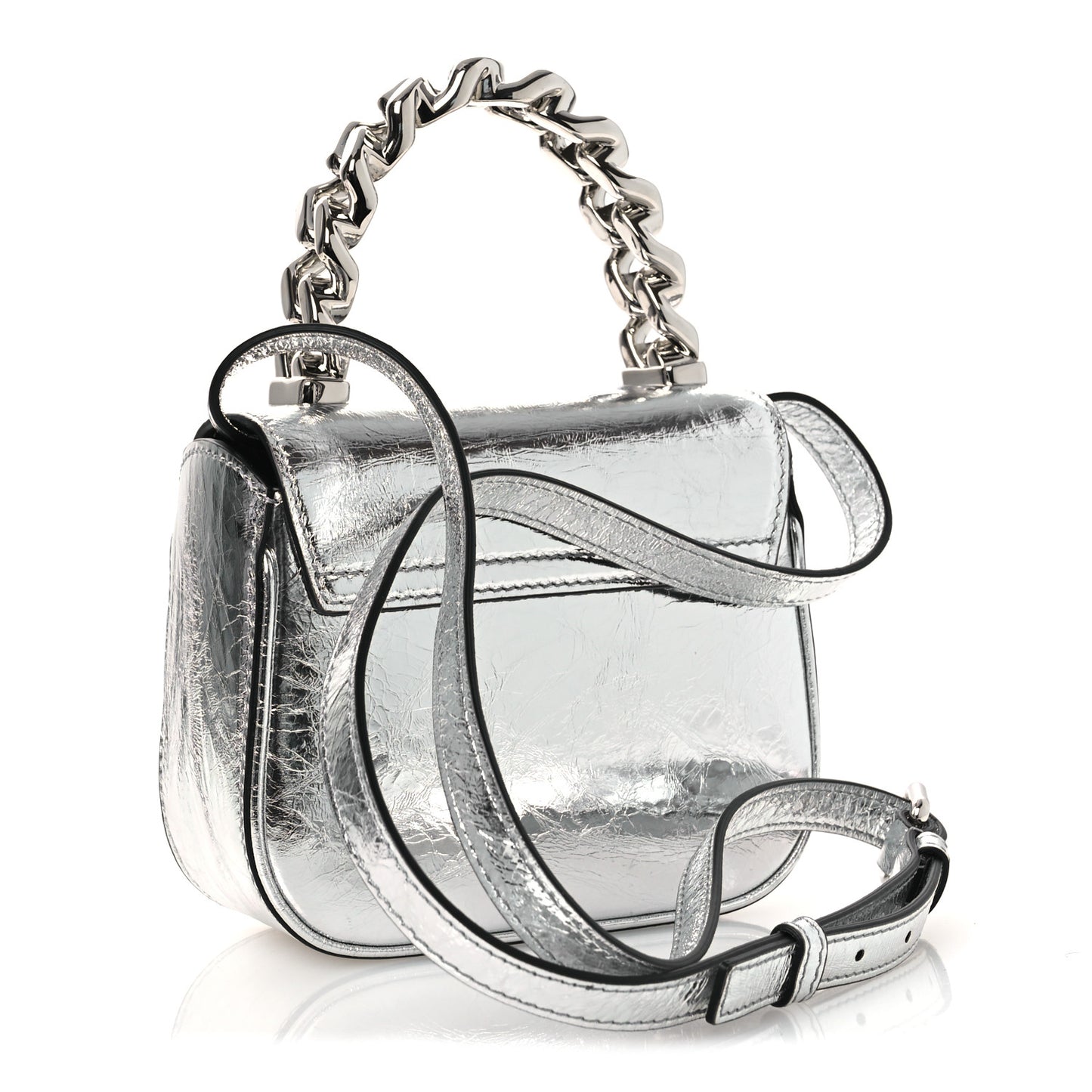 Metallic Crackled Lambskin Mini La Medusa Silver