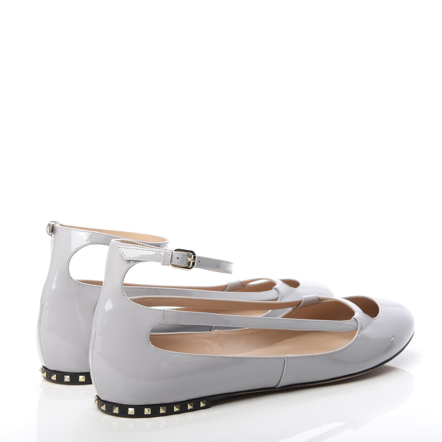Valentino Garavani Patent Soul Rockstud Cut Out Ankle Strap Ballet Flats 40.5 Pastel Grey 4 of 9