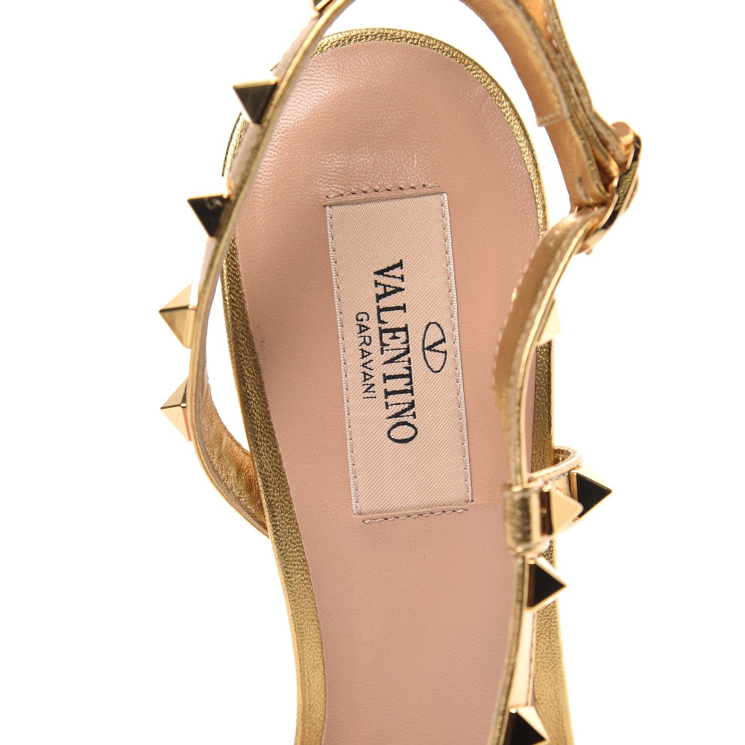 Valentino Garavani Metallic Nappa Rockstud Slingback High Heel Sandals 38.5 Soft Gold 5 of 10